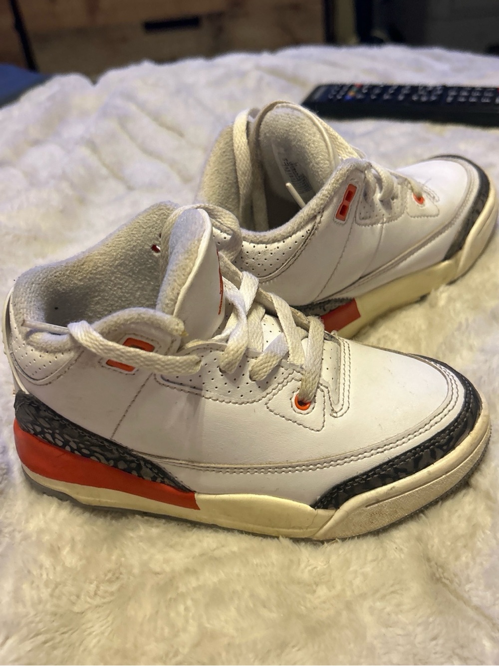 Jordan Kids White and Orange Retro Sneakers 11c